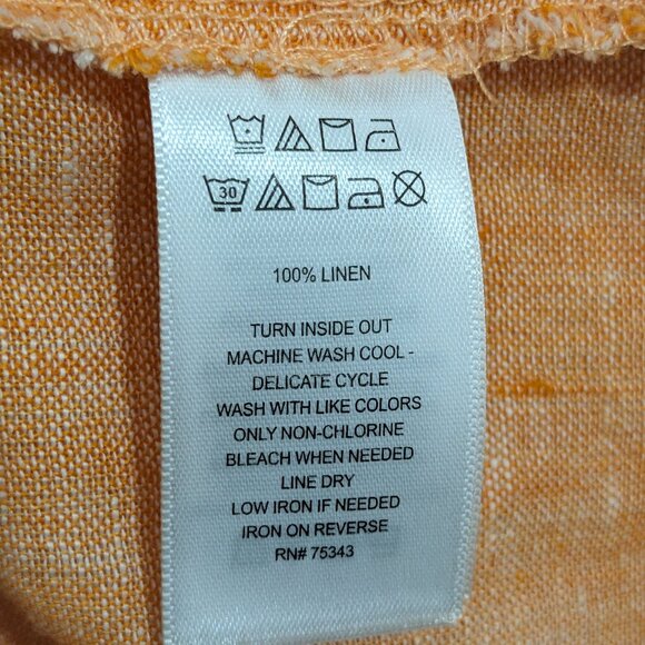 Sigrid Olsen Top M Orange Linen Roll Tab Tunic Beach Coastal Grandmother Shirt - Picture 9 of 9